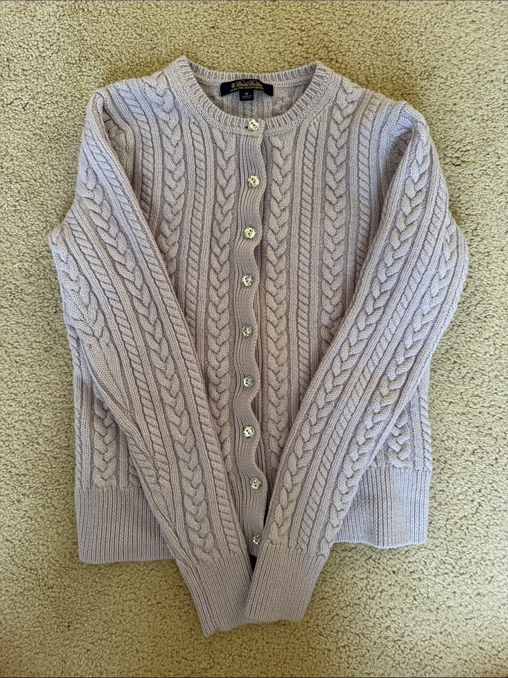 Brooks Brothers Cable Knit Button-Front Cardigan in Lavender
